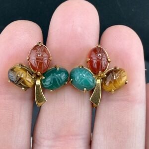 Vintage Gold Filled Scarab Screw Back Earrings